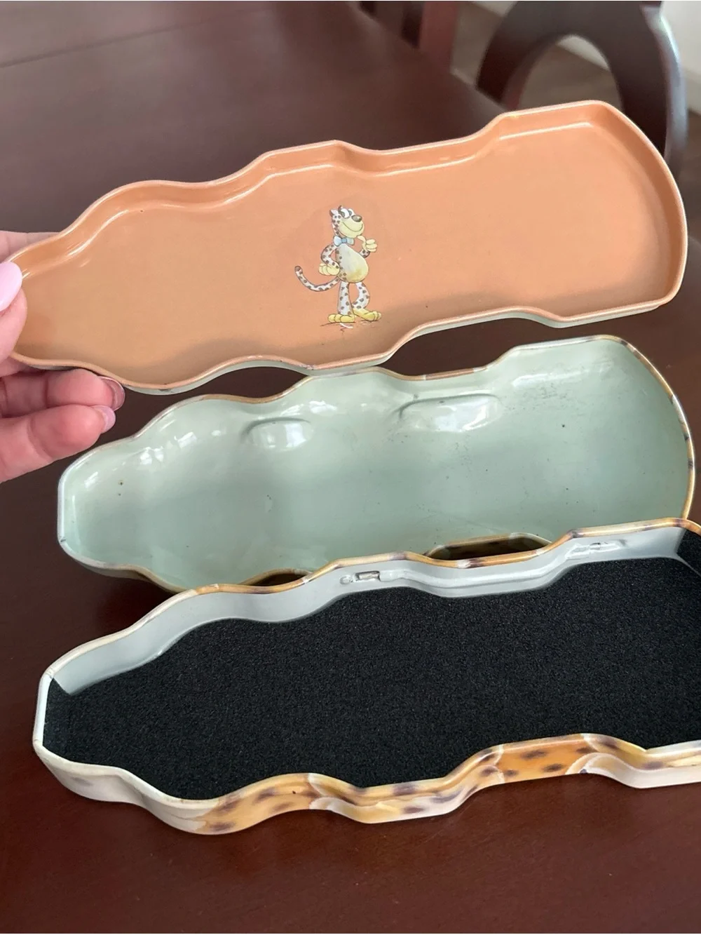Vintage Cheetah Hinged Trinket Box Green Beret Figural Keepsake Jewelry Box